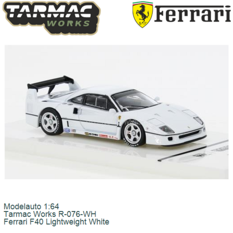 Modelauto 1:64 | Tarmac Works R-076-WH | Ferrari F40 Lightweight White