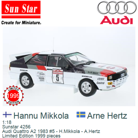 1:18 | Sunstar 4256 | Audi Quattro A2 1983 #5 - H.Mikkola - A.Hertz