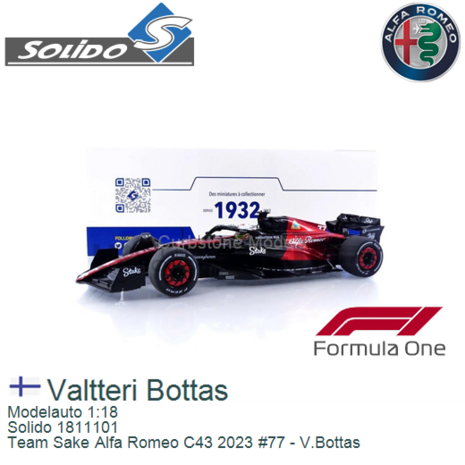 Modelauto 1:18 | Solido 1811101 | Team Sake Alfa Romeo C43 2023 #77 - V.Bottas