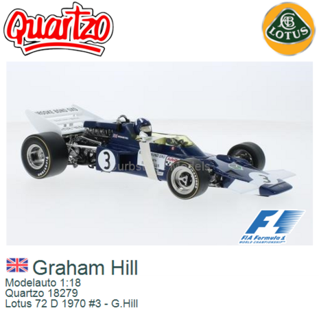 Modelauto 1:18 | Quartzo 18279 | Lotus 72 D 1970 #3 - G.Hill