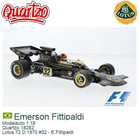 Modelauto 1:18 | Quartzo 18282 | Lotus 72 D 1970 #32 - E.Fittipaldi