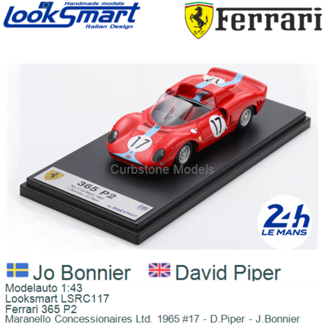 Modelauto 1:43 | Looksmart LSRC117 | Ferrari 365 P2 | Maranello Concessionaires Ltd. 1965 #17 - D.Piper - J.Bonnier