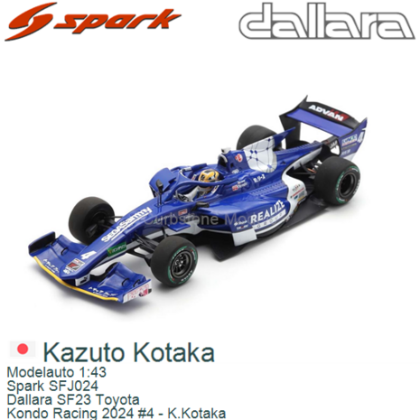 Modelauto 1:43 | Spark SFJ024 | Dallara SF23 Toyota | Kondo Racing 2024 #4 - K.Kotaka