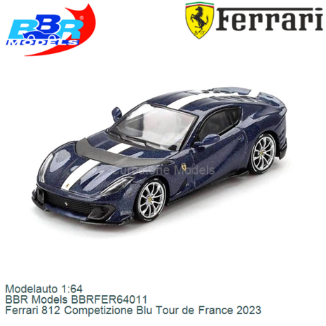 Modelauto 1:64 | BBR Models BBRFER64011 | Ferrari 812 Competizione Blu Tour de France 2023