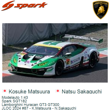 Modelauto 1:43 | Spark SGT182 | Lamborghini Huracan GT3 GT300 | JLOC 2024 #87 - K.Matsuura - N.Sakaguchi