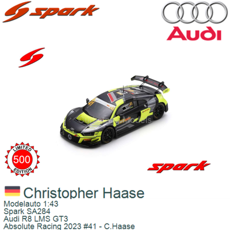 Modelauto 1:43 | Spark SA284 | Audi R8 LMS GT3 | Absolute Racing 2023 #41 - C.Haase