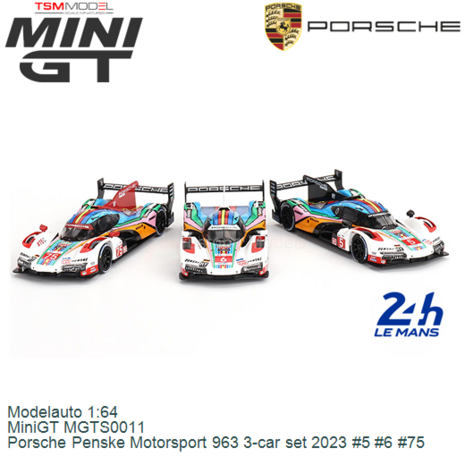 Modelauto 1:64 | MiniGT MGTS0011 | Porsche Penske Motorsport 963 3-car set 2023 #5 #6 #75