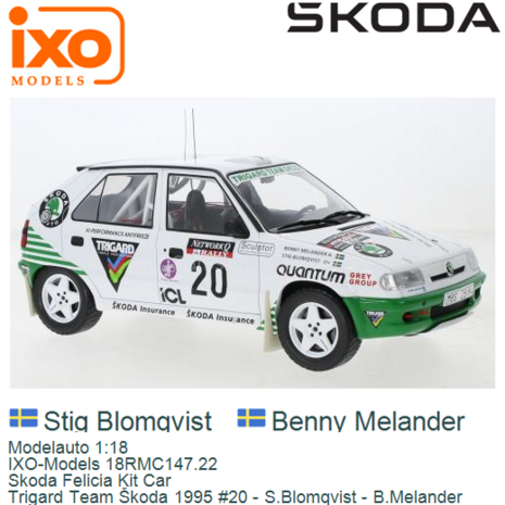 Modelauto 1:18 | IXO-Models 18RMC147.22 | Skoda Felicia Kit Car | Trigard Team Škoda 1995 #20 - S.Blomqvist - B.Melander