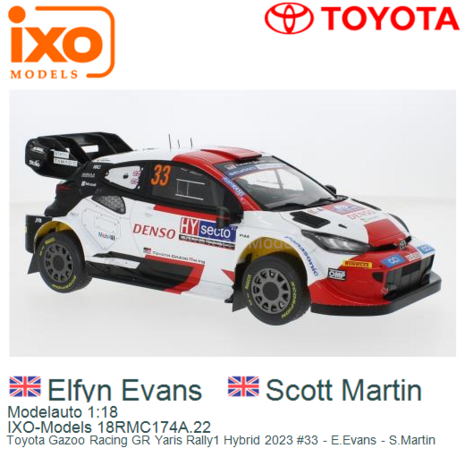 Modelauto 1:18 | IXO-Models 18RMC174A.22 | Toyota Gazoo Racing GR Yaris Rally1 Hybrid 2023 #33 - E.Evans - S.Martin