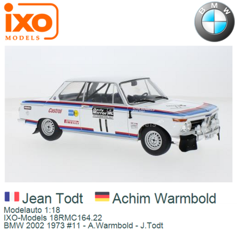 Modelauto 1:18 | IXO-Models 18RMC164.22 | BMW 2002 1973 #11 - A.Warmbold - J.Todt