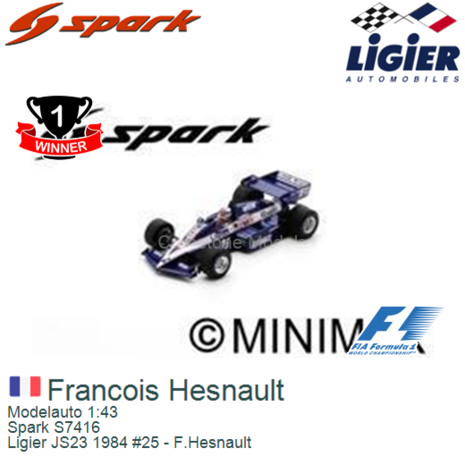 Modelauto 1:43 | Spark S7416 | Ligier JS23 1984 #25 - F.Hesnault