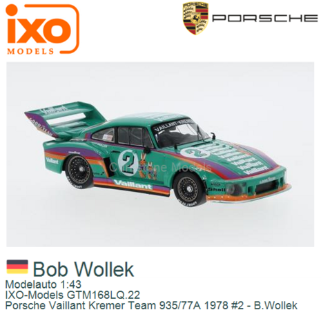 Modelauto 1:43 | IXO-Models GTM168LQ.22 | Porsche Vaillant Kremer Team 935/77A 1978 #2 - B.Wollek