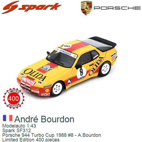 Modelauto 1:43 | Spark SF312 | Porsche 944 Turbo Cup 1988 #8 - A.Bourdon