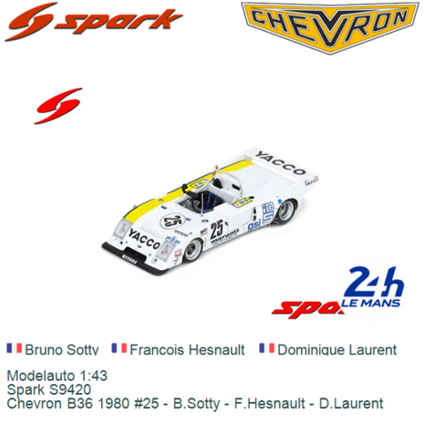 Modelauto 1:43 | Spark S9420 | Chevron B36 1980 #25 - B.Sotty - F.Hesnault - D.Laurent