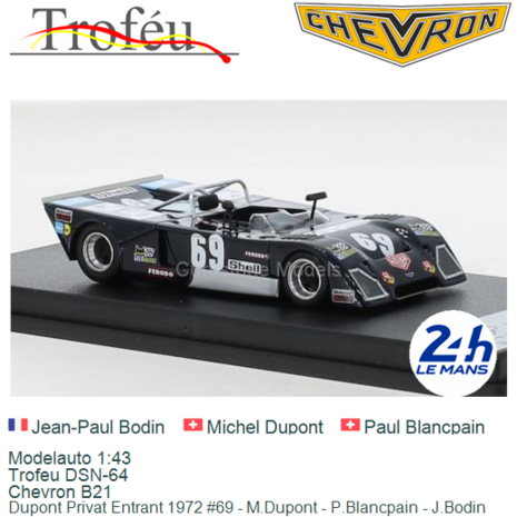 Modelauto 1:43 | Trofeu DSN-64 | Chevron B21 | Dupont Privat Entrant 1972 #69 - M.Dupont - P.Blancpain - J.Bodin 