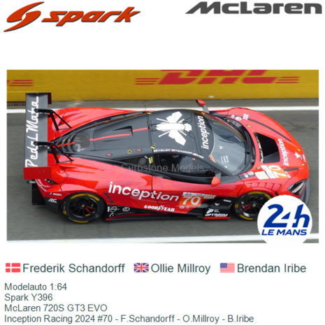 Modelauto 1:64 | Spark Y396 | McLaren 720S GT3 EVO | Inception Racing 2024 #70 - F.Schandorff - O.Millroy - B.Iribe