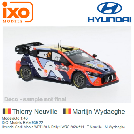 Modelauto 1:43 | IXO-Models RAM939.22 | Hyundai Shell Mobis WRT i20 N Rally1 WRC 2024 #11 - T.Neuville - M.Wydaeghe