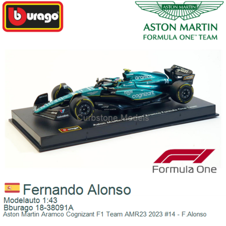 Modelauto 1:43 | Bburago 18-38091A | Aston Martin Aramco Cognizant F1 Team AMR23 2023 #14 - F.Alonso