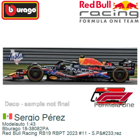 Modelauto 1:43 | Bburago 18-38082PA | Red Bull Racing RB19 RBPT 2023 #11 - S.P&#233;rez