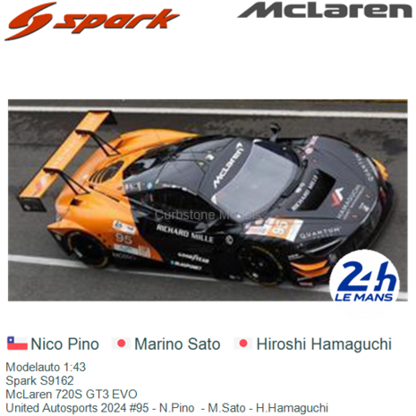 Modelauto 1:43 | Spark S9162 | McLaren 720S GT3 EVO | United Autosports 2024 #95 - N.Pino  - M.Sato - H.Hamaguchi