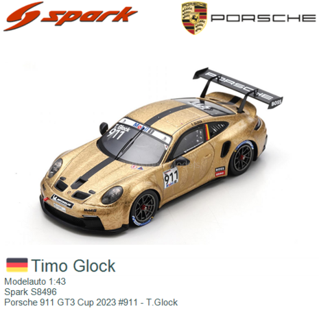 Modelauto 1:43 | Spark S8496 | Porsche 911 GT3 Cup 2023 #911 - T.Glock