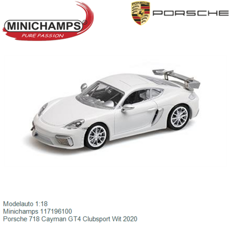 Modelauto 1:18 | Minichamps 117196100 | Porsche 718 Cayman GT4 Clubsport Wit 2020