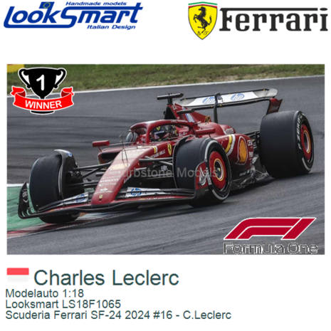 Modelauto 1:18 | Looksmart LS18F1065 | Scuderia Ferrari SF-24 2024 #16 - C.Leclerc