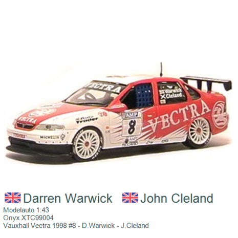 Modelauto 1:43 | Onyx XTC99004 | Vauxhall Vectra 1998 #8 - D.Warwick - J.Cleland