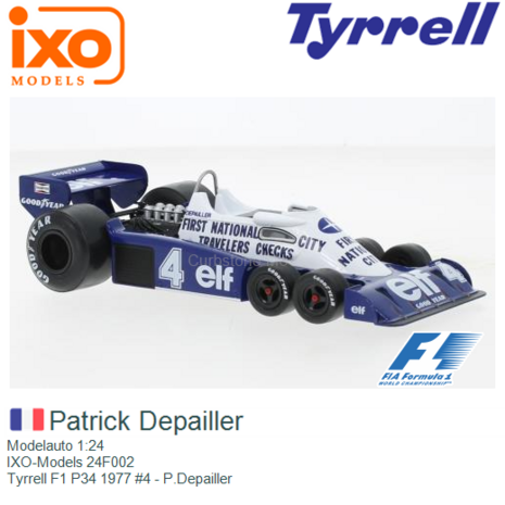 Modelauto 1:24 | IXO-Models 24F002 | Tyrrell F1 P34 1977 #4 - P.Depailler