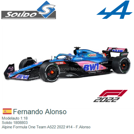 Modelauto 1:18 | Solido 1808803 | Alpine Formula One Team A522 2022 #14 - F.Alonso