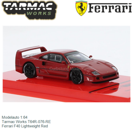 Modelauto 1:64 | Tarmac Works T64R-076-RE | Ferrari F40 Lightweight Red