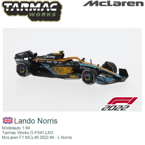 Modelauto 1:64 | Tarmac Works G-F041-LN3 | McLaren F1 MCL46 2022 #4 - L.Norris