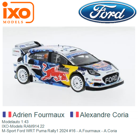 Modelauto 1:43 | IXO-Models RAM914.22 | M-Sport Ford WRT Puma Rally1 2024 #16 - A.Fourmaux - A.Coria