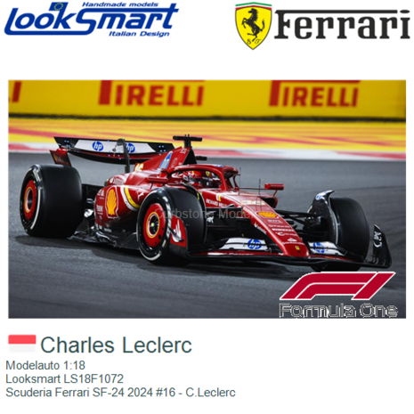 Modelauto 1:18 | Looksmart LS18F1072 | Scuderia Ferrari SF-24 2024 #16 - C.Leclerc