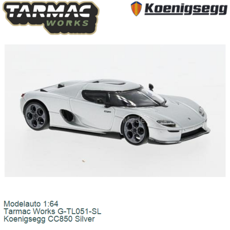 Modelauto 1:64 | Tarmac Works G-TL051-SL | Koenigsegg CC850 Silver