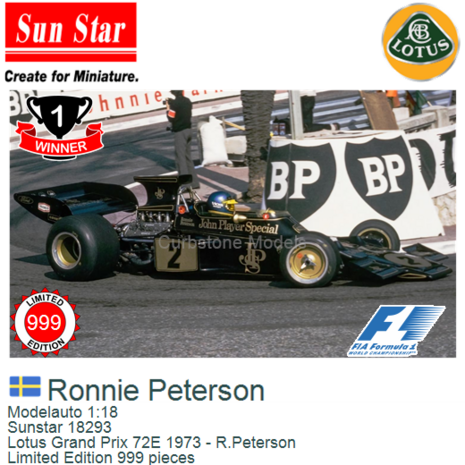 Modelauto 1:18 | Sunstar 18293 | Lotus Grand Prix 72E 1973 - R.Peterson