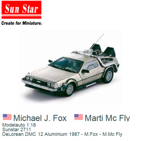 Modelauto 1:18 | Sunstar 2711 | DeLorean DMC 12 Aluminium 1987 - M.Fox - M.Mc Fly