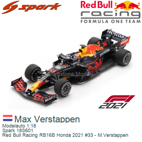 Modelauto 1:18 | Spark 18S601 | Red Bull Racing RB16B Honda 2021 #33 - M.Verstappen