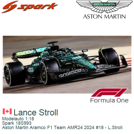 Modelauto 1:18 | Spark 18S993 | Aston Martin Aramco F1 Team AMR24 2024 #18 - L.Stroll