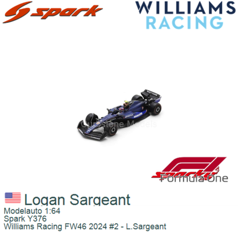 Modelauto 1:64 | Spark Y376 | Williams Racing FW46 2024 #2 - L.Sargeant