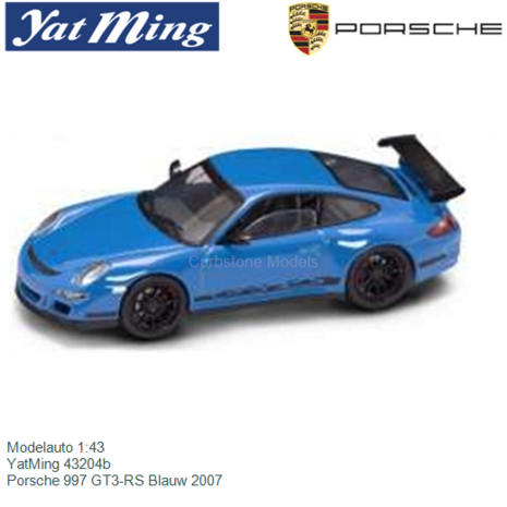 Modelauto 1:43 | YatMing 43204b | Porsche 997 GT3-RS Blauw 2007