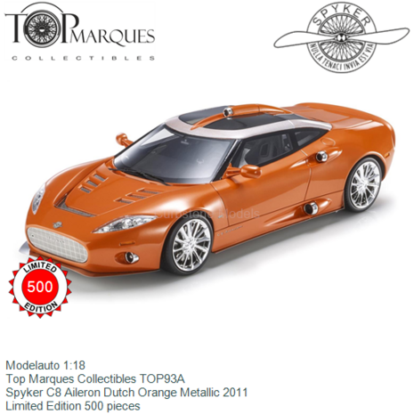 Modelauto 1:18 | Top Marques Collectibles TOP93A | Spyker C8 Aileron Dutch Orange Metallic 2011