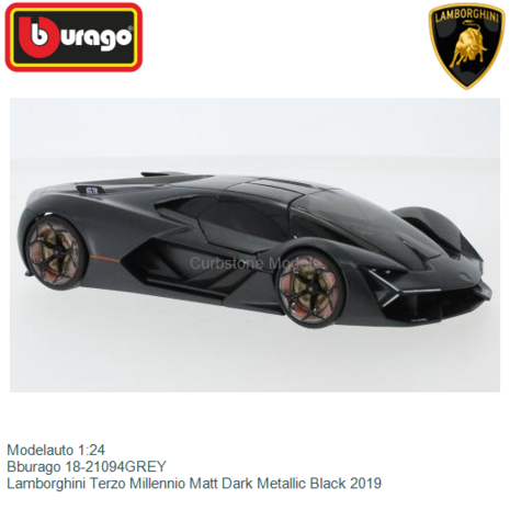 Modelauto 1:24 | Bburago 18-21094GREY | Lamborghini Terzo Millennio Matt Dark Metallic Black 2019