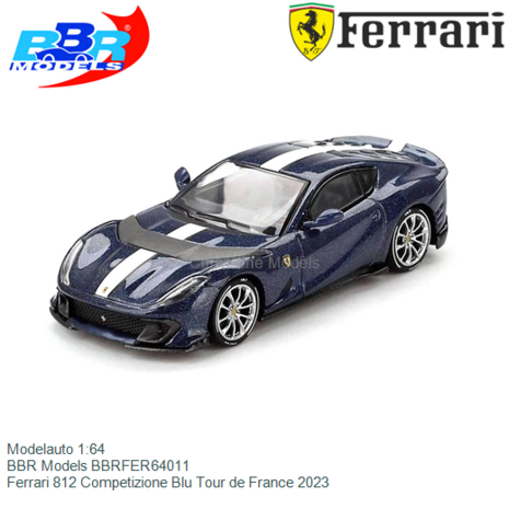 Modelauto 1:64 | BBR Models BBRFER64011 | Ferrari 812 Competizione Blu Tour de France 2023