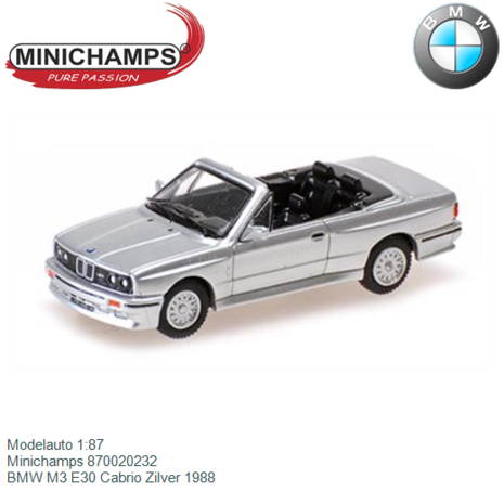 Modelauto 1:87 | Minichamps 870020232 | BMW M3 E30 Cabrio Zilver 1988