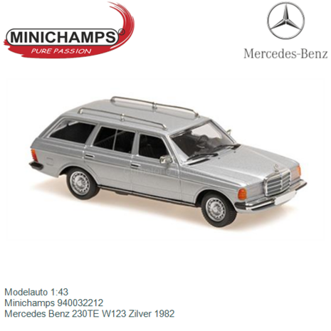 Modelauto 1:43 | Minichamps 940032212 | Mercedes Benz 230TE W123 Zilver 1982