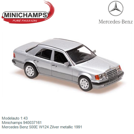 Modelauto 1:43 | Minichamps 940037161 | Mercedes Benz 500E W124 Zilver metallic 1991