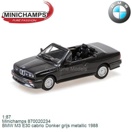 1:87 | Minichamps 870020234 | BMW M3 E30 cabrio Donker grijs metallic 1988