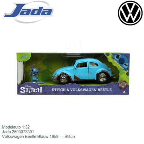 Modelauto 1:32 | Jada 2503073301 | Volkswagen Beetle Blauw 1959 - -.Stitch