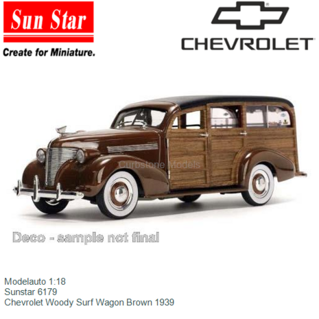 Modelauto 1:18 | Sunstar 6179 | Chevrolet Woody Surf Wagon Brown 1939